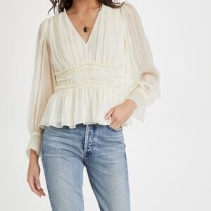 Rebecca Taylor Long Sleeve Silk Chiffon Blouse Lemonade